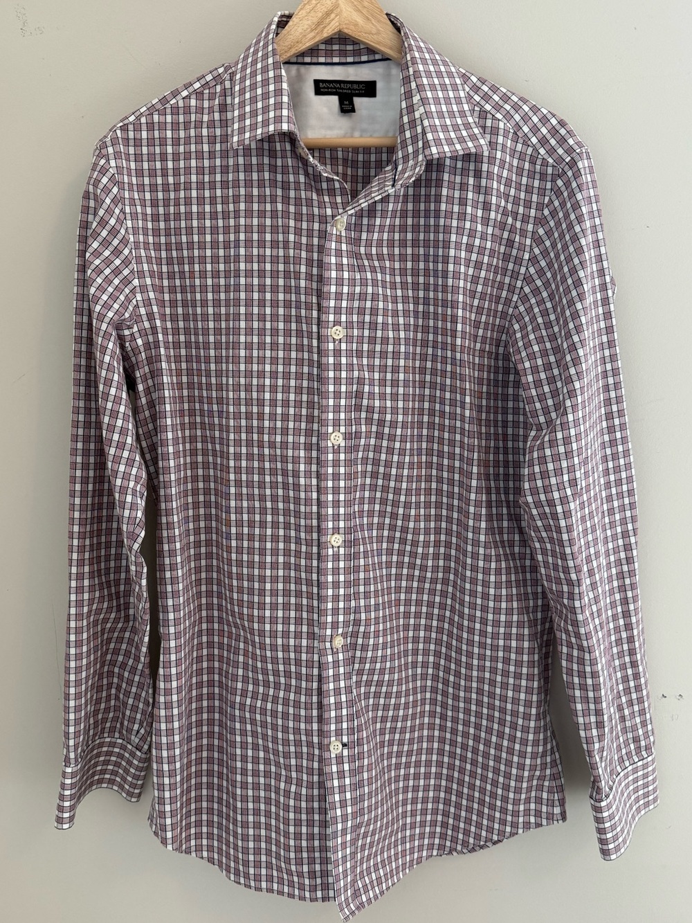 Banana Republic Men's Long-Sleeve Check Shirt - Burgundy & White